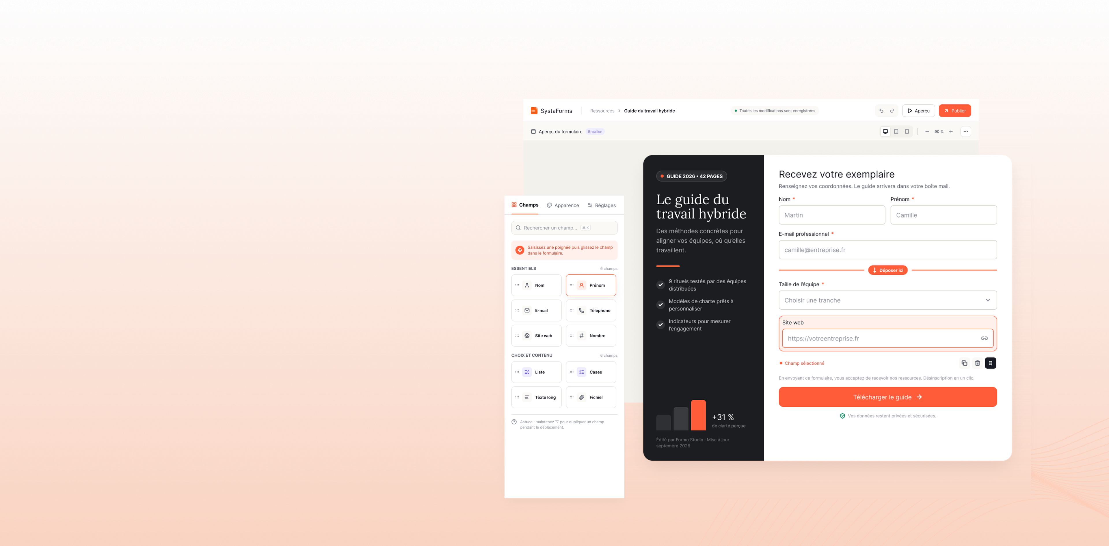 Éditeur SystaForms et aperçu d’un formulaire de téléchargement
